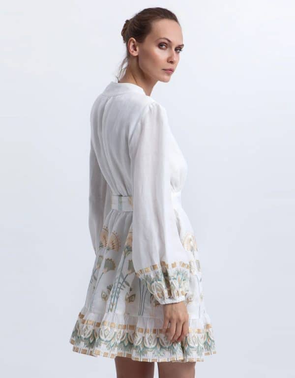 New Collection GREEK ARCHAIC KORI PAPYRUS MINI WRAP DRESS WHITE MULTI MINT