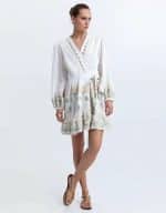New Collection GREEK ARCHAIC KORI PAPYRUS MINI WRAP DRESS WHITE MULTI MINT