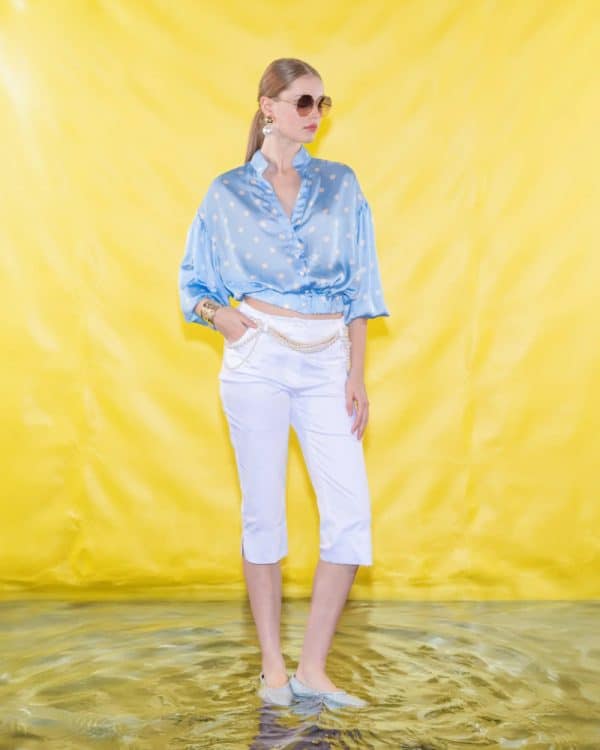 New Collection C. MANOLO LIGHT BLUE SATI DOT BLOUSE