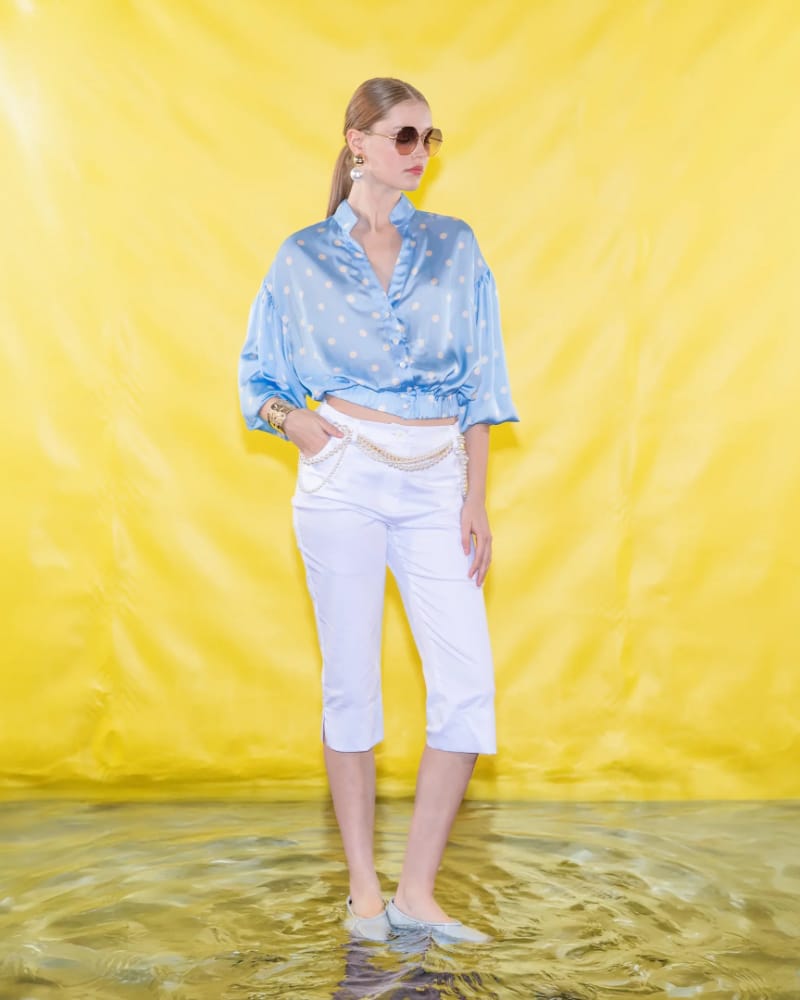 New Collection C. MANOLO LIGHT BLUE SATI DOT BLOUSE New Collection C. MANOLO LIGHT BLUE SATI DOT BLOUSE