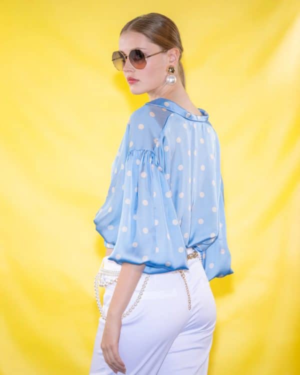 New Collection C. MANOLO LIGHT BLUE SATI DOT BLOUSE