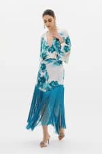 New Collection ANNA SAMOUKA  AQUA FLORAL FRINGE DRESS