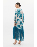 New Collection ANNA SAMOUKA  AQUA FLORAL FRINGE DRESS