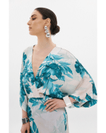 New Collection ANNA SAMOUKA  AQUA FLORAL FRINGE DRESS