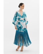 New Collection ANNA SAMOUKA  AQUA FLORAL FRINGE DRESS