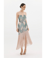 New Collection ANNA SAMOUKA MIDI DRESS SEQUIN GEOMETRIC PATTERN