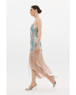 New Collection ANNA SAMOUKA MIDI DRESS SEQUIN GEOMETRIC PATTERN