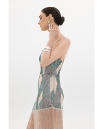 New Collection ANNA SAMOUKA MIDI DRESS SEQUIN GEOMETRIC PATTERN