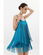 New Collection ANNA SAMOUKA SALSA FRINGE MIDI DRESS PETROL