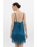 New Collection ANNA SAMOUKA SALSA FRINGE MIDI DRESS PETROL