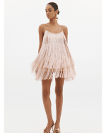 New Collection ANNA SAMOUKA SALSA FRINGE MINI DRESS BLUSH