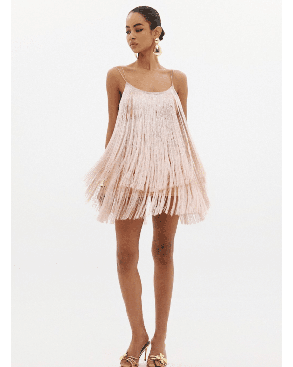 New Collection ANNA SAMOUKA SALSA FRINGE MINI DRESS BLUSH
