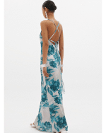 New Collection ANNA SAMOUKA AQUA FLORAL MAXI DRESS
