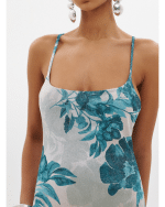 New Collection ANNA SAMOUKA AQUA FLORAL MAXI DRESS