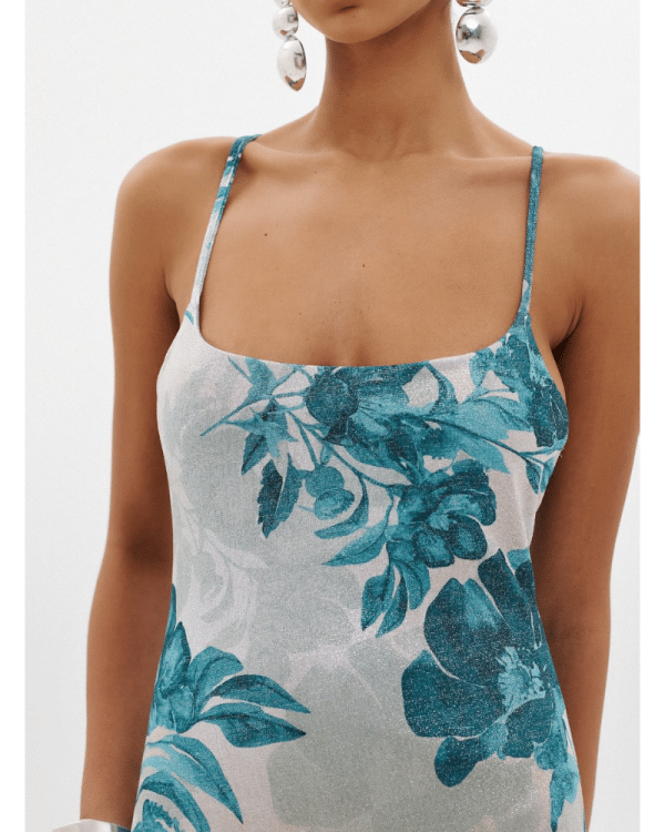 New Collection ANNA SAMOUKA AQUA FLORAL MAXI DRESS