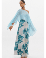 New Collection ANNA SAMOUKA AQUA FLORAL MAXI DRESS