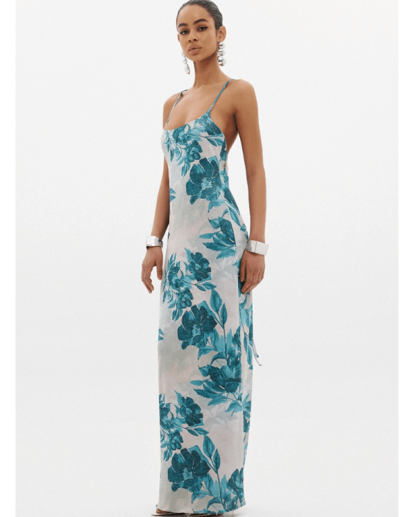 New Collection ANNA SAMOUKA AQUA FLORAL MAXI DRESS
