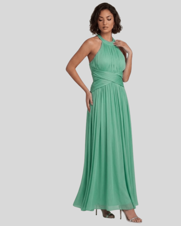 New Collection BE YOU MINT PLEATED HALTER CHIFFON MAXI DRESS
