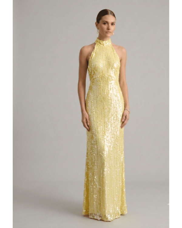 New Collection BE YOU  SEQUINED OPEN BACK LONG GOLD DRESS