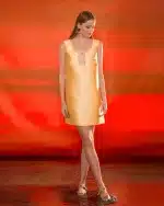 New Collection C.MANOLO SATIN A -LINE MINI DRESS WITH STRASS DETAIL