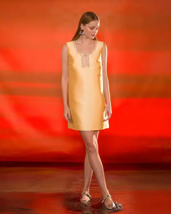 New Collection C.MANOLO SATIN A -LINE MINI DRESS WITH STRASS DETAIL
