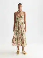 New Collection SCOTCH & SODA COTTON SEERSUCKER KEYHOLE HALTER MIDI DRESS