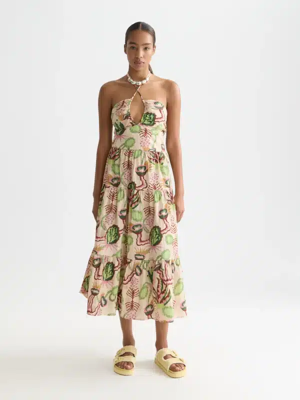 New Collection SCOTCH & SODA COTTON SEERSUCKER KEYHOLE HALTER MIDI DRESS