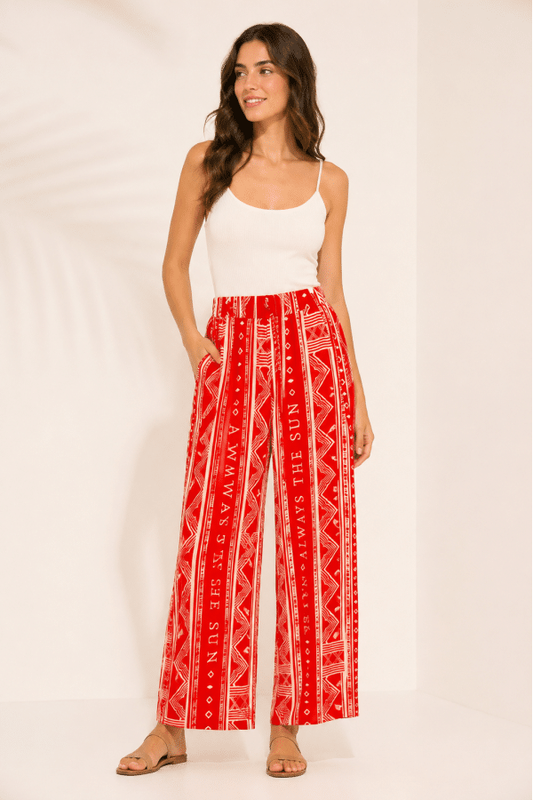 New Collection C.MANOLO RED ETHNIC TROUSER