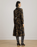 New Collection LAUREN RALPH LAUREN BELTING – PRINT PLEATED CREPE SHIRTDRESS