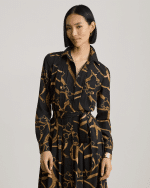 New Collection LAUREN RALPH LAUREN BELTING – PRINT PLEATED CREPE SHIRTDRESS