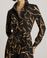 New Collection LAUREN RALPH LAUREN BELTING – PRINT PLEATED CREPE SHIRTDRESS