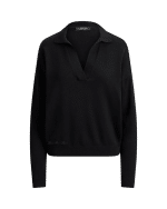 New collection LAUREN RALPH LAUREN BLACK  COTTON-MODAL POLO JUMPER