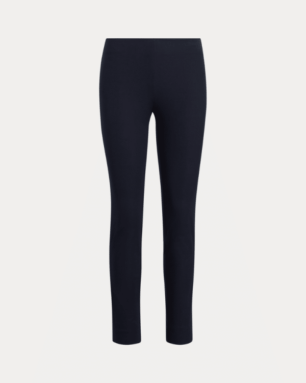 New collection LAUREN RALPH LAUREN NAVY STRETCH COTTON BLEND TWILL TROUSERS
