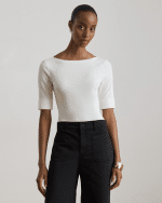 New Collection LAUREN RALPH LAUREN WHITE STRECH COTTON BOATNECH T-SHIRT