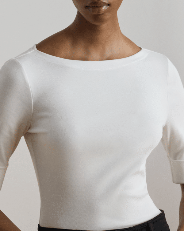New Collection LAUREN RALPH LAUREN WHITE STRECH COTTON BOATNECH T-SHIRT