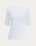 New Collection LAUREN RALPH LAUREN WHITE STRECH COTTON BOATNECH T-SHIRT