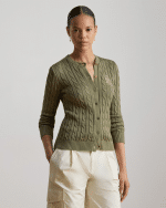 New collection LAUREN RALPH LAUREN LIGHT AGAVE CABLE-KNIT COTTON-BLEND CARDIGAN