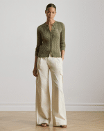 New collection LAUREN RALPH LAUREN LIGHT AGAVE CABLE-KNIT COTTON-BLEND CARDIGAN