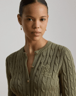New collection LAUREN RALPH LAUREN LIGHT AGAVE CABLE-KNIT COTTON-BLEND CARDIGAN