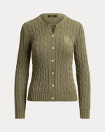 New collection LAUREN RALPH LAUREN LIGHT AGAVE CABLE-KNIT COTTON-BLEND CARDIGAN