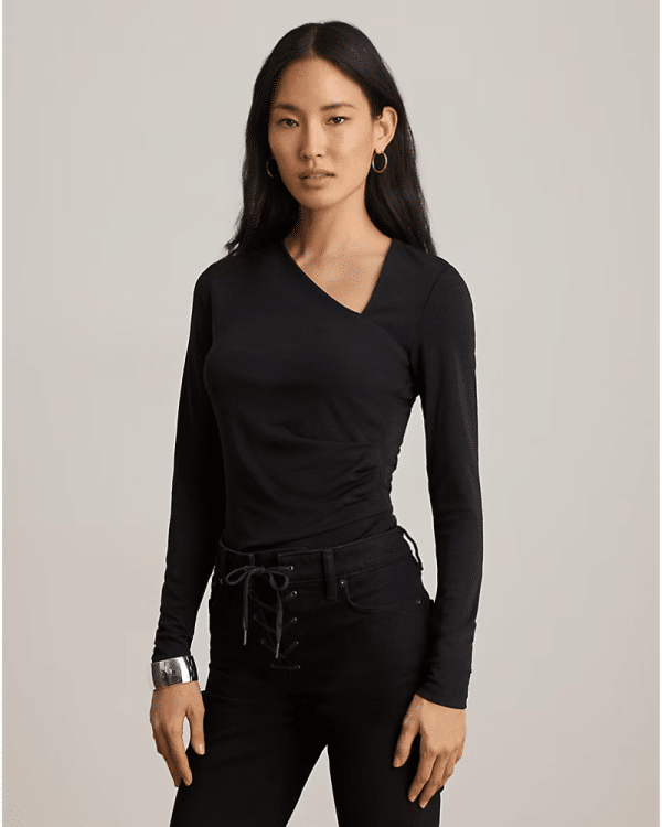 New Collection LAUREN RALPH LAUREN JERSEY ASYMMETRICAL LONG – SLEEVE TOP