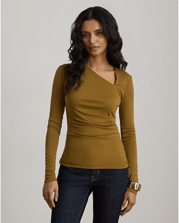 New Collection LAUREN RALPH LAUREN JERSEY ASYMMETRICAL LONG – SLEEVE TOP