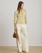 New collection LAUREN RALPH LAUREN CANYON SAND CABLE-KNIT COTTON-BLEND CARDIGAN
