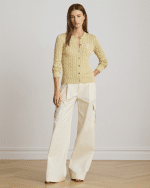 New collection LAUREN RALPH LAUREN CANYON SAND CABLE-KNIT COTTON-BLEND CARDIGAN