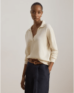 New collection LAUREN RALPH LAUREN MASCARPONE-CRAEAM COTTON-MODAL POLO JUMPER