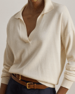 New collection LAUREN RALPH LAUREN MASCARPONE-CRAEAM COTTON-MODAL POLO JUMPER