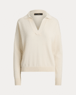 New collection LAUREN RALPH LAUREN MASCARPONE-CRAEAM COTTON-MODAL POLO JUMPER