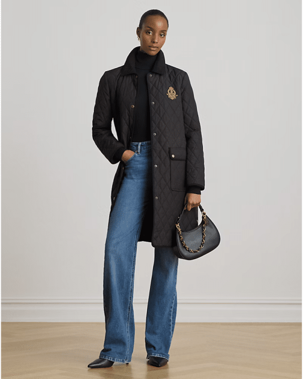 New collection LAUREN RALPH LAUREN CREST-PATCH CORDUROY-TRIM QUILTED JACKET