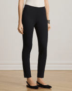 New collection LAUREN RALPH LAUREN BLACK STRETCH COTTON BLEND TWILL TROUSERS