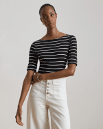 New Collection LAUREN RALPH LAUREN  STRIPED STRETCH COTTON BOATNECK T-SHIRT